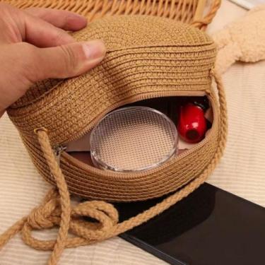 Imagem de Bolsa Feminina Pequena De Palha Sintetica Natural Redonda Artesanal Mo