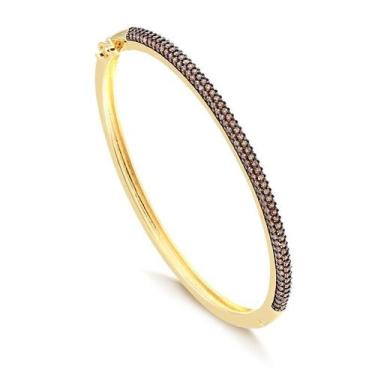 Imagem de Bracelete Estreito Cravejado Zirconias Champagne Detalhes - Radhau Joi