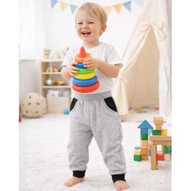 Imagem de Calça Moletom Bebê Infantil Menino Peluciada Inverno Jogger com Bolso 