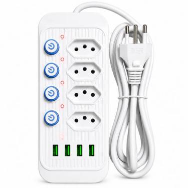 Imagem de Filtro de Linha 4 Tomadas, 4 USB 10A, 4 Interruptores Independentes Ca