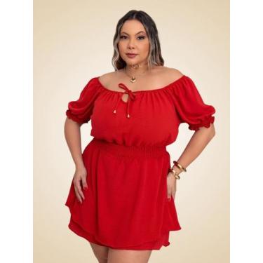 Imagem de Macaquinho Plus Size Short Saia Babado Elastex Ciganinha - NoBrand, Ve