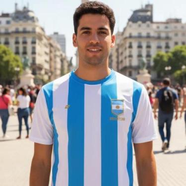 Imagem de Camiseta Futebol Argentina Dry Fit Masculina Azul Branca Treino e Jogo