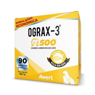 Imagem de Ograx-3 500mg Avert Suplemento Ômega 3 Cães Gatos 90 Cápsulas