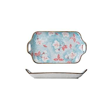 Imagem de Prato de jantar de cerâmica retangular grande porcelana criativa prato de peixe cozido no vapor 30 cm prato de jantar feito à mão (cor: D)