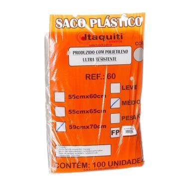 Imagem de Saco para Lixo com Capacidade de 60 Litros Transparente com 100 Unidades Itaquiti