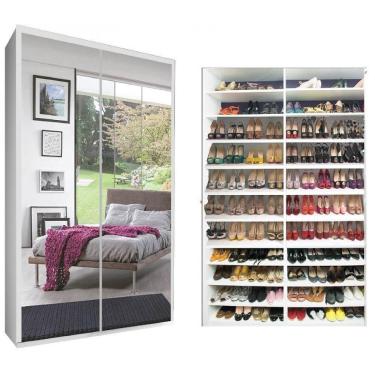 Imagem de Sapateira de Espelhos Luz Led Magia Móveis Diamante Branco