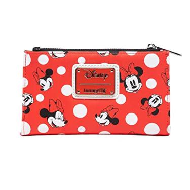 Imagem de Loungefly Carteira feminina Disney Minnie Mouse com bolinhas vermelhas com zíper, Vermelho, Carteira com zíper