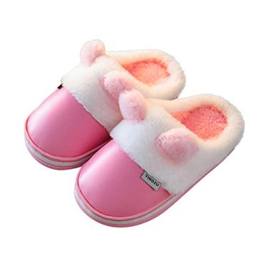 Imagem de Chinelos fofos para meninos e meninas para interior sapatos infantis algodão para casa pelúcia meninos quente infantil (rosa, 9-9,5 anos)