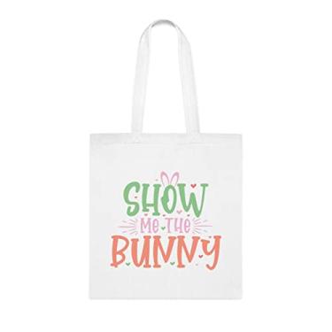 Imagem de Bolsa Show Me The Bunny, presente para amantes de coelhos, bolsa de ombro, bolsas reutilizáveis, ideia de presente de cesta de Natal de aniversário, Branco