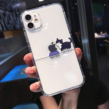 Imagem de Bonito desenho animado animal cão gato porco capa de telefone para iphone 11 13 pro max xs xr x 12 mini 7 8 plus capa traseira à prova de choque em tpu macio transparente, alimentação de gato, para iphone 13 pro
