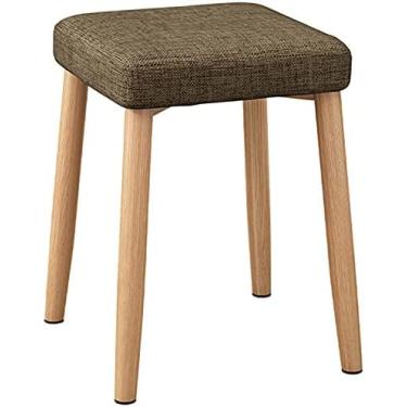 Imagem de KRASS Banqueta de molho de imitação de madeira maciça, banqueta de mesa de jantar acolchoada, pernas de banco de aço redonda, com almofadas de pé antiderrapantes, fácil de montar, marrom, Collector88