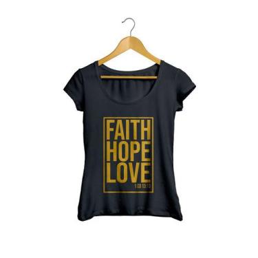 Imagem de Camiseta Baby Look Faith Hope Love Gospel Dourado Feminino Preto - Mik