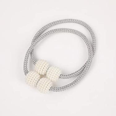 Imagem de Acessórios de cortina de fivela magnética de corda de flor criativa acessórios de cortina simples pequena pulseira de fivela magnética de pérola, T4,4 pcs