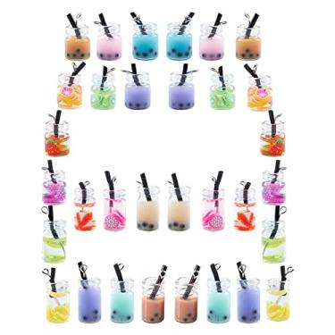 Imagem de SUNNYCLUE 32 peças, 16 estilos, pingentes de chá de leite em massa, mini garrafa colorida bebidas resina fruta pingentes de chá com canudo pérola boba para brincos pendentes fabricação de joias artesanato suprimentos acessórios