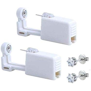 Imagem de Kit descartável de piercing de orelha com 2 unidades para piercing de orelha sem dor fácil de usar com parafuso (branco)