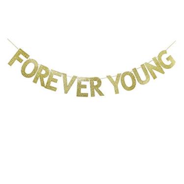Imagem de Bandeira Forever Young, Placa de Glitter Dourada para Adultos Homens/Mulheres 30-40-50th-60th-70th-80th Birthday Party Decors