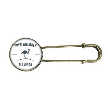 Imagem de Broche de metal retrô desenho flamingo animal contorno azul bijuteria