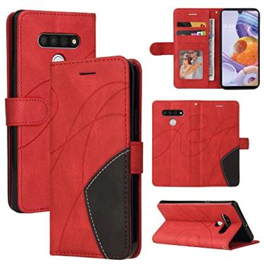 Imagem de Capa carteira para LG Stylo 6, compartimentos para cartão, fólio de couro PU de luxo anexada à prova de choque capa flip com fecho magnético com suporte para LG Stylo 6 (vermelho)