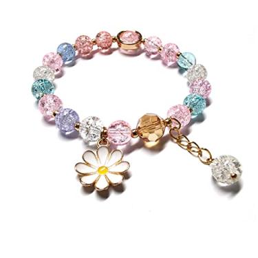 Imagem de Maripabon Pulseiras de contas de cristal de flores esmaltadas 8 mm Pulseira elástica com contas de pedras preciosas com pulseira de flores para mulheres, 8mm, Cristal, Cristal