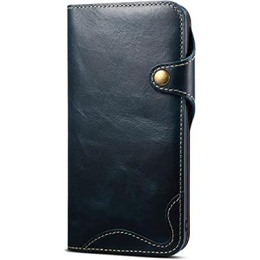 Imagem de MAALYA Capa para iPhone 14/14 Plus/14 Pro/14 Pro Max, capa de carteira flip de couro genuíno, com suporte de cartão TPU capa de couro à prova de choque (cor: azul, tamanho: 14 6,1 polegadas)