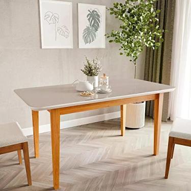Imagem de Mesa de Jantar 6 Lugares 1,60m Tampo Mdf e Vidro Pés Madeira Maciça Tangará Cabecasa Madeiramadeira Caramelo/off White