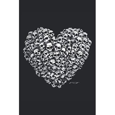 Imagem de Herz aus Totenköpfen und Schädeln: Notizbuch •Format: A5 (6x9 Zoll) • 110 Seiten • Punkte Raster• Mit Seitenzahlen • Tagebuch • Notizheft • Hausaufgabenheft • Original FD-DESIGN