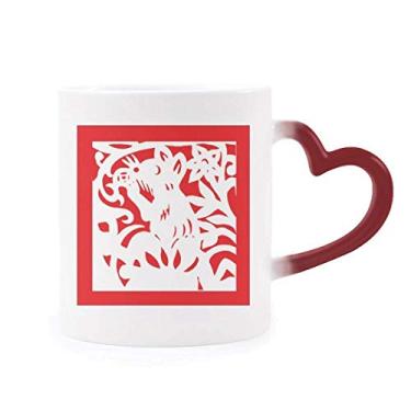 Imagem de Caneca sensível ao calor do zodíaco chinês, corte de papel, rato, animal, xícara de grés que muda de cor vermelha