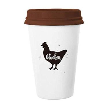 Imagem de Caneca de animal de galinha preta e branca Caneca de café Copo de cerâmica Tampa de cerâmica