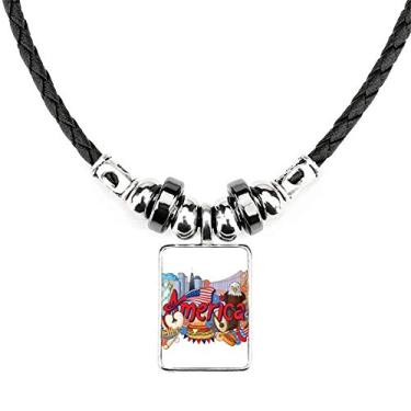 Imagem de DIYthinker Eagle Liberty Burger America Graffiti colar joias torque corda de couro pingente
