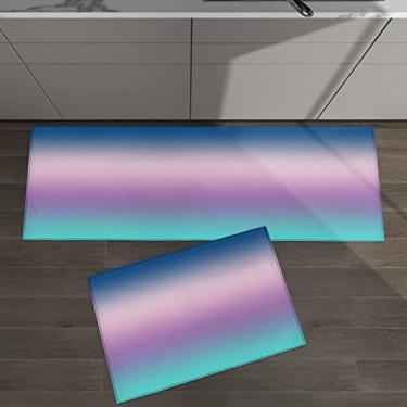 Imagem de Conjunto de 2 tapetes de cozinha abstrato gradiente azul rosa roxo azul-petróleo ombré arte para tapetes e tapetes acolchoados antiderrapante tapete absorvente corredor confortável em pé