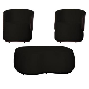 Imagem de Kit 2 Poltronas e 1 Puff Grande Design Orgânico Beatriz Veludo Composê Corino Marrom - Estopar