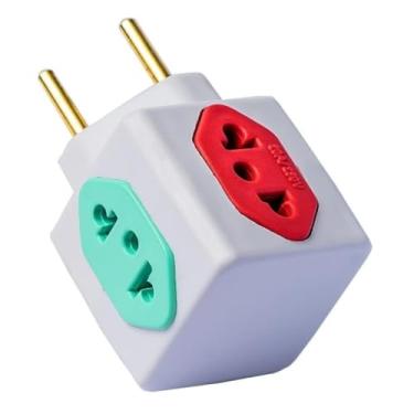 Imagem de Adaptador De Tomada Pino T Cubo Colorido 3D Benjamim Power 4 Saídas 4 Entradas 10A 20A 110v 220v Bivolt 3P Até 250V