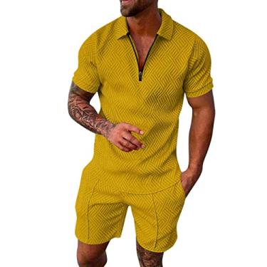 Imagem de Conjunto masculino curto de 2 peças, conjunto de camisa polo de manga curta e shorts, roupas de verão para homens, N° 12, amarelo - K, GG