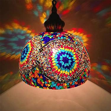 Imagem de Lâmpadas turcas, luzes de mosaico suspensas, luminária pendente de lanterna marroquina de vitral de 16 ", iluminação de lustre artesanal para corredor, sala de jantar, quarto, vermelho melancia