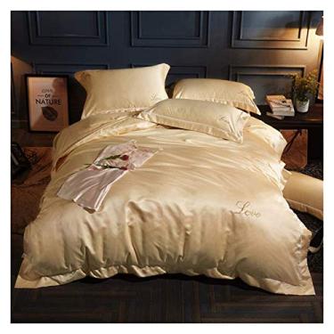 Imagem de Jogo de cama com 4 peças, capa de colcha, seda lavada, fácil de cuidar e algodão super macio, macio 100% (7 Queen)