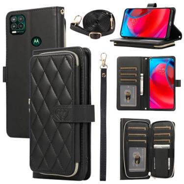 Imagem de Furiet Argyle Capa carteira para Moto G Stylus 5G 2021 com alça de pulso, 9+ compartimentos para cartões, bolsa com zíper, capa de telefone com suporte de couro PU de luxo para Motorola GStylus G5