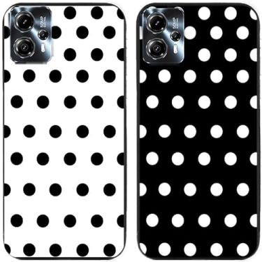 Imagem de 2 peças preto branco bolinhas impressas TPU gel silicone capa de telefone traseira para Motorola Moto todas as séries (Moto G13 / G23 4G)