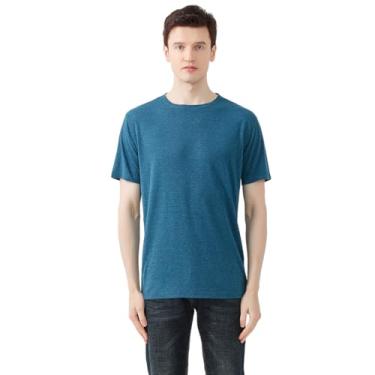 Imagem de Zwhemp Camiseta masculina de cânhamo, gola redonda, manga curta, 55% cânhamo 35% poliéster reciclado, 10% tencel, respirável, azul-petróleo, Legion Blue, G