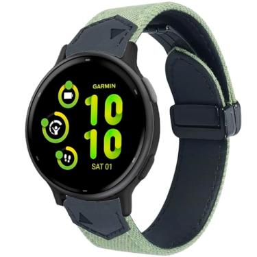 Imagem de GARTOO Pulseira para relógio Garmin Vivoactive 5, pulseira de música Garmin Venu/Sq/Sq 2/Forerunner 245/645, tela jeans macia com pulseira de couro genuíno à prova de suor para Garmin Vivoactive 3