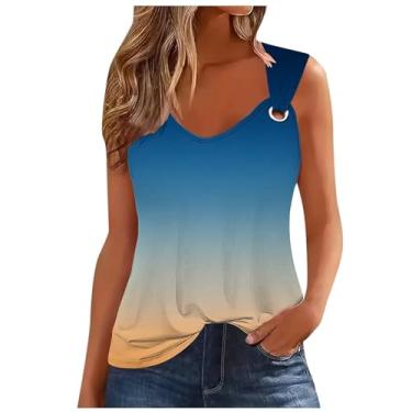 Imagem de Lainuyoah Camisetas femininas sem mangas casuais de verão com alça redonda e gola entalhada, casual, colorblock gradiente, moderna, F-azul, XXG