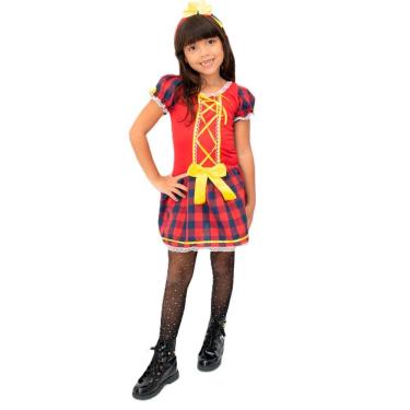 Imagem de Vestido Caipira Infantil Xadrex Vermelho Festa Junina + Arco