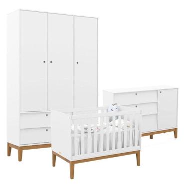 Imagem de Quarto de Bebe Unique 3 Portas com Cômoda Sapateira Branco Soft Eco Wood - Matic