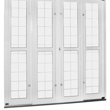 Imagem de Porta de Correr de Aço 215x200cm Pantografica Grade Quadrada Ideal Crv Esquadrias Branco