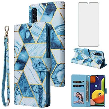 Imagem de Asuwish Compatível com Samsung Galaxy A50 A50S A30S Capa carteira de vidro temperado protetor de tela de couro suporte de cartão capas de telefone para Glaxay A 50 50S 30S Gaxaly S50 50A SM A505G azul