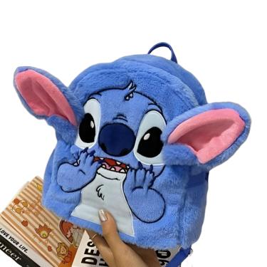 Imagem de Mochila Escolar Infantil Lilo & Stitch Pequena 7L Pelúcia Fofa Azul Sem Rodinhas Para Passeios