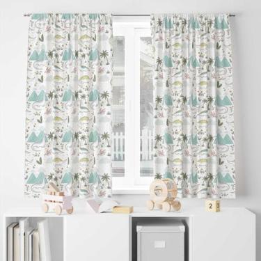 Imagem de Cortina Tecido Oxford Decorativa Dinossauros e Palmeiras - 120x70cm - 