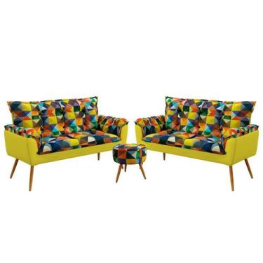 Imagem de Kit 2 Poltronas Namoradeira Beta com Puff Solar Sued Estampado Colorid