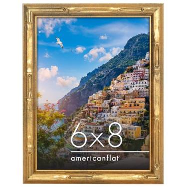 Imagem de Americanflat Porta-retrato 15 x 20 cm com design de bambu, moldura dourada de bambu com vidro resistente a estilhaçamento, moldura elegante estilo galeria, moldura de bambu sintético para decoração de