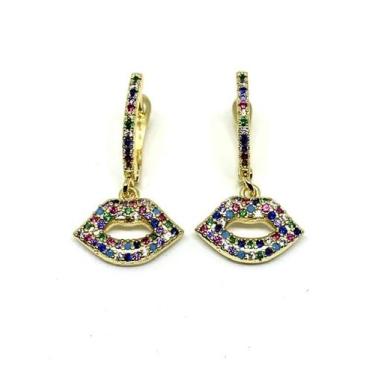 Imagem de Brinco Argola Pingente Boca Multicolor - Mood by Mi