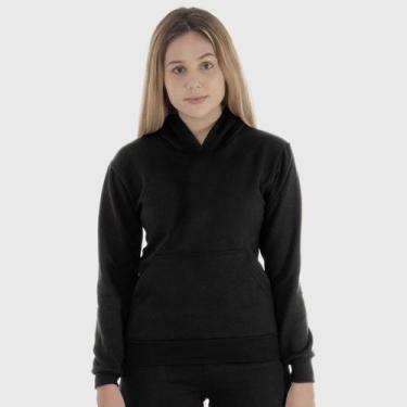 Imagem de Moletom Canguru Feminino Liso com Capuz e Bolso Benellys, G, Preto